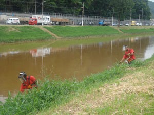 Equipes da Cesama atuam na limpeza do Rio Paraibuna e no córrego do Bairro Igrejinha