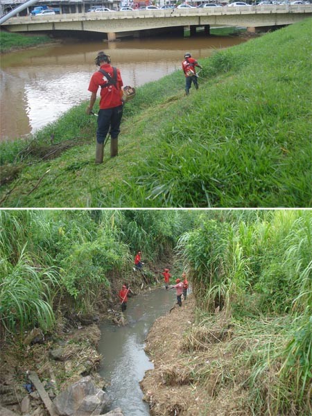 Córrego Tapera e Rio Paraibuna recebem serviços de limpeza da Cesama